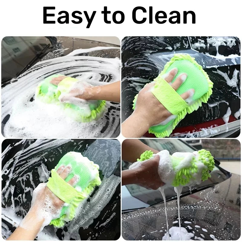 Esponja de microfibra para lavar autos, limpieza de cuidado de automóviles, cepillos de detalles, toalla de lavado, guantes automotrices, accesorios de estilo