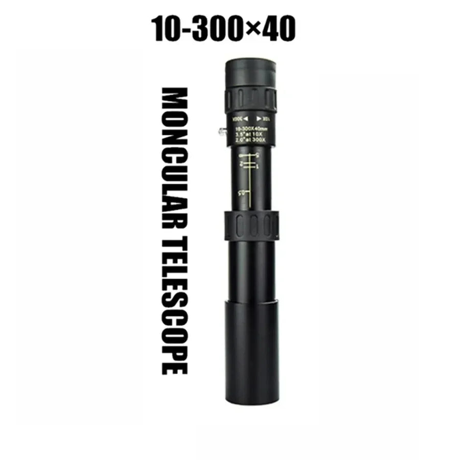 Télescope Zoom 10-300x40 HD 4K, jumelles portables solides, monoculaires professionnelles longue portée, BAK4-Prisms pour la chasse et le Camping
