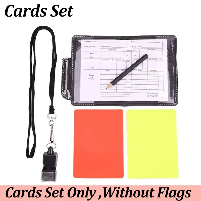 Kit Arbitre Football Complet — Drapeaux À Carreaux, Cartes Rouge & Jaune, Sifflet & Carnet