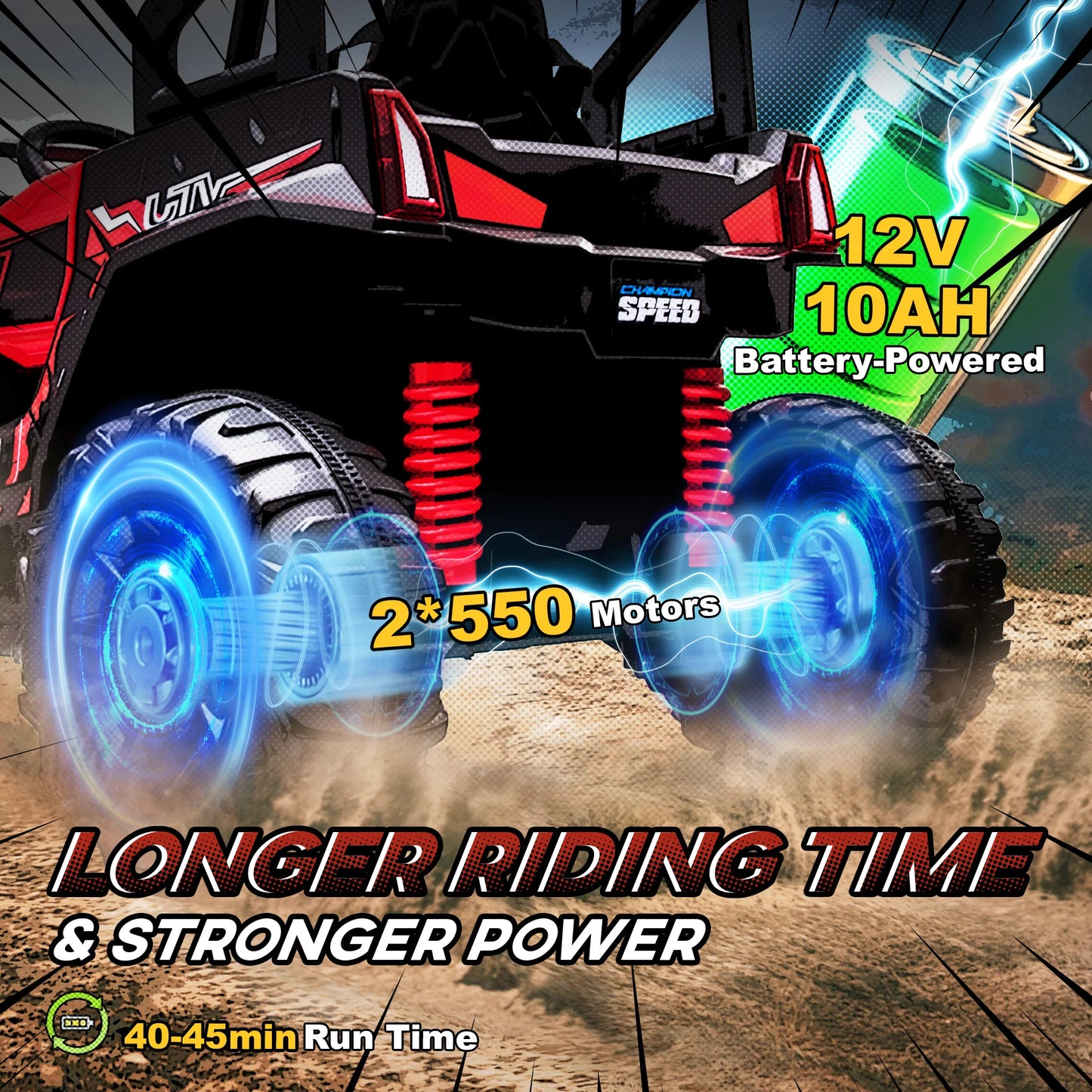 Voiture ATV Électrique Extérieur Enfants — Suspension Réelle Télécommande Rouge