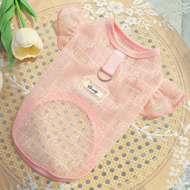 Chaleco refrigerante fino para perro, con mangas de volantes en forma de corazón, ropa de verano para perro con anilla en D, Chihuahua Bichón, camisa para perra, gato, camiseta de malla para perro