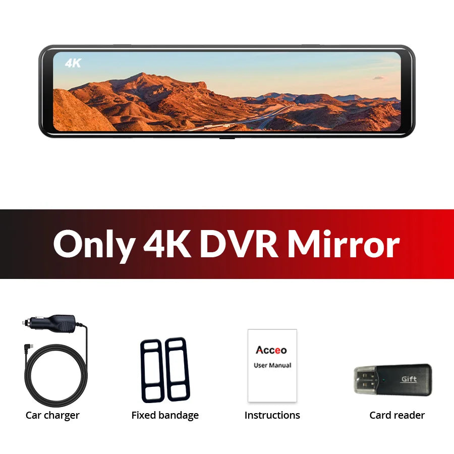 Dashcam 4K WiFi GPS 12" Tactile IPS — Rétroviseur Caméra Recul Enregistreur