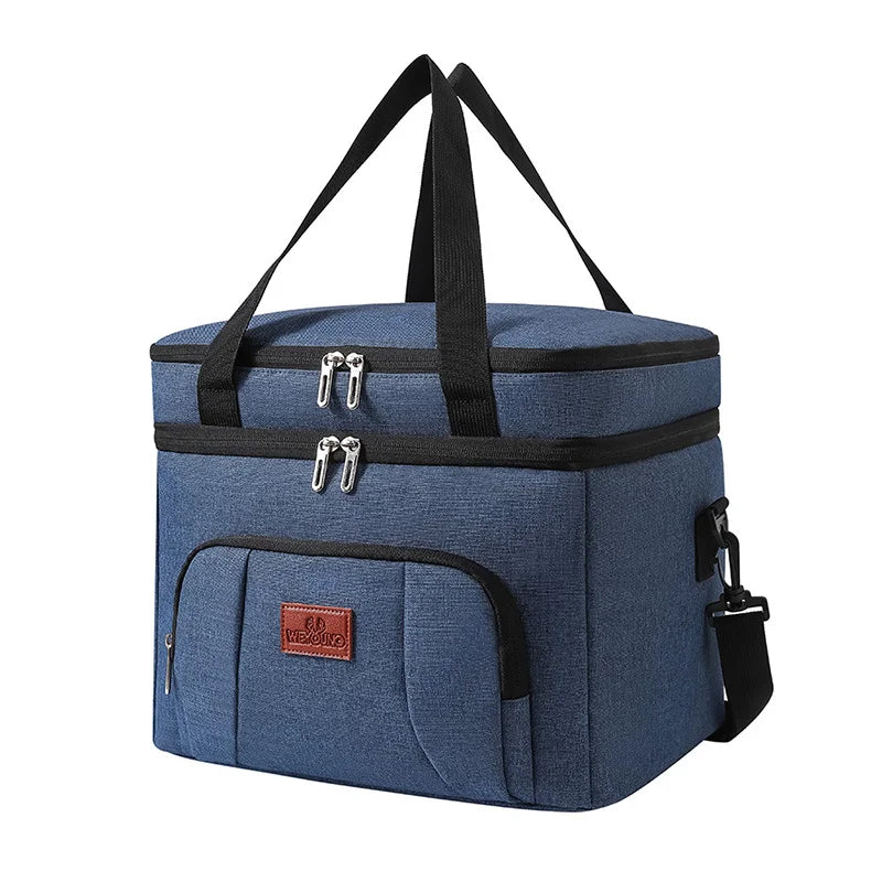 Bolsas de almuerzo aisladas de doble capa multifuncionales para hombres y mujeres, fiambrera de pícnic de viaje de gran capacidad con correa para el hombro