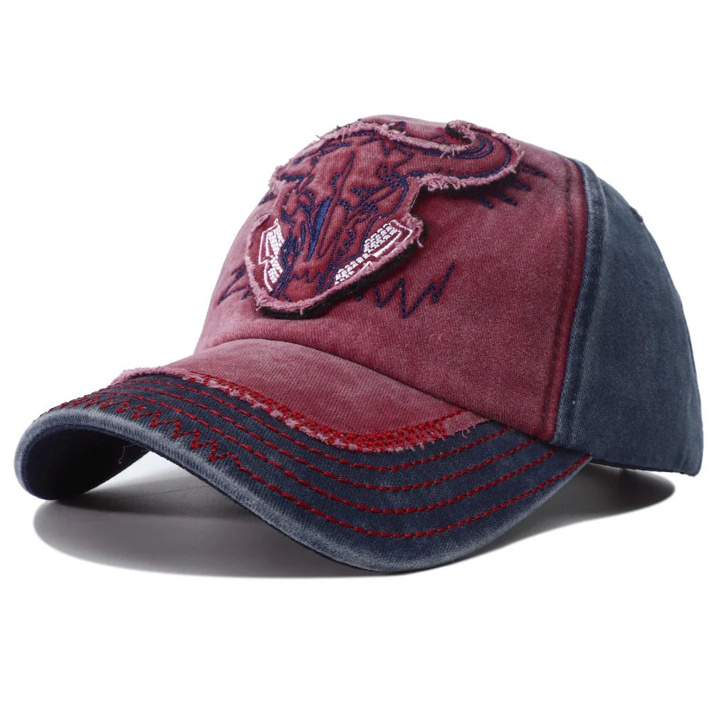Casquette de Baseball en Denim délavé pour hommes et femmes, style Hip Hop, Vintage, tête de taureau brodée, Y2k, Snapback, chapeaux de papa, nouvelle collection 2023