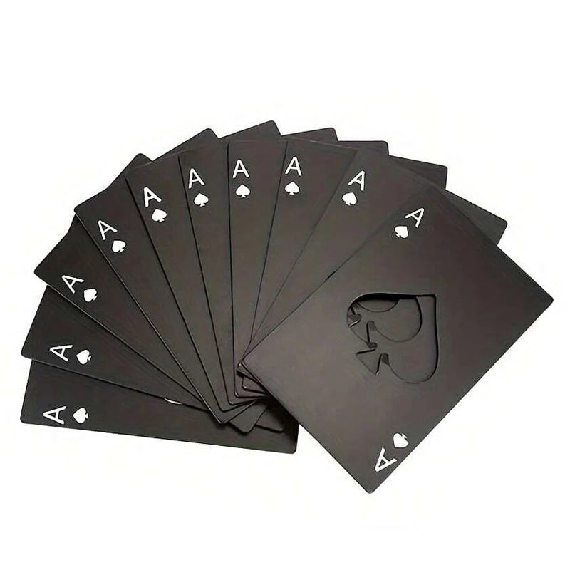 Palas de acero inoxidable, botellero, abridor de botellas, cartas de juego, abridor de botellas, tarjeta de crédito, abridor de cerveza.