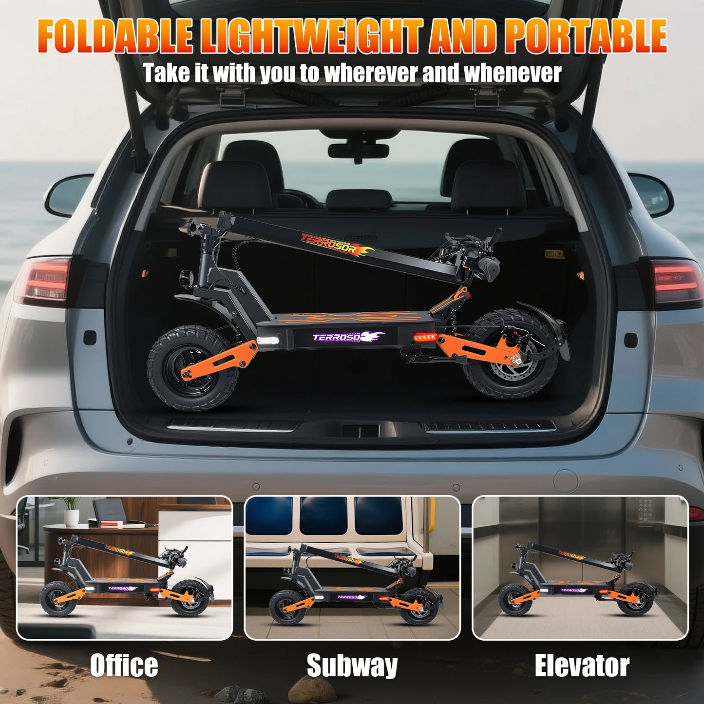 Trottinette Électrique Adulte 1200W — Pliable 40 mph 30 Miles 11" Double Suspension