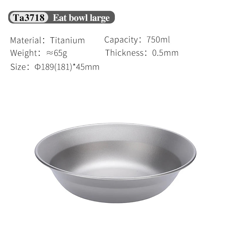 Tiartisan-Filles à repas de camping en titane, assiettes, ustensiles, randonnée en plein air, ultraléger, portable, empilable, plats à salade, ensemble de britware