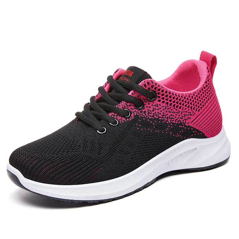 Zapatillas de mujer 2025 Zapatos vulcanizados de mujer Malla de aire ligera Zapatillas suaves de mujer Zapatillas planas de plataforma con cordones Zapatos casuales Zapatillas de mujer