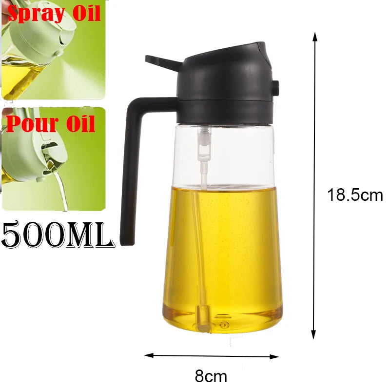 Pulverizador de aceite de cocina de plástico 2 en 1 de 500 ml, botella pulverizadora de aceite de oliva, dispensador de aceite para barbacoa, cocina, asado, picnic, herramienta de cocina