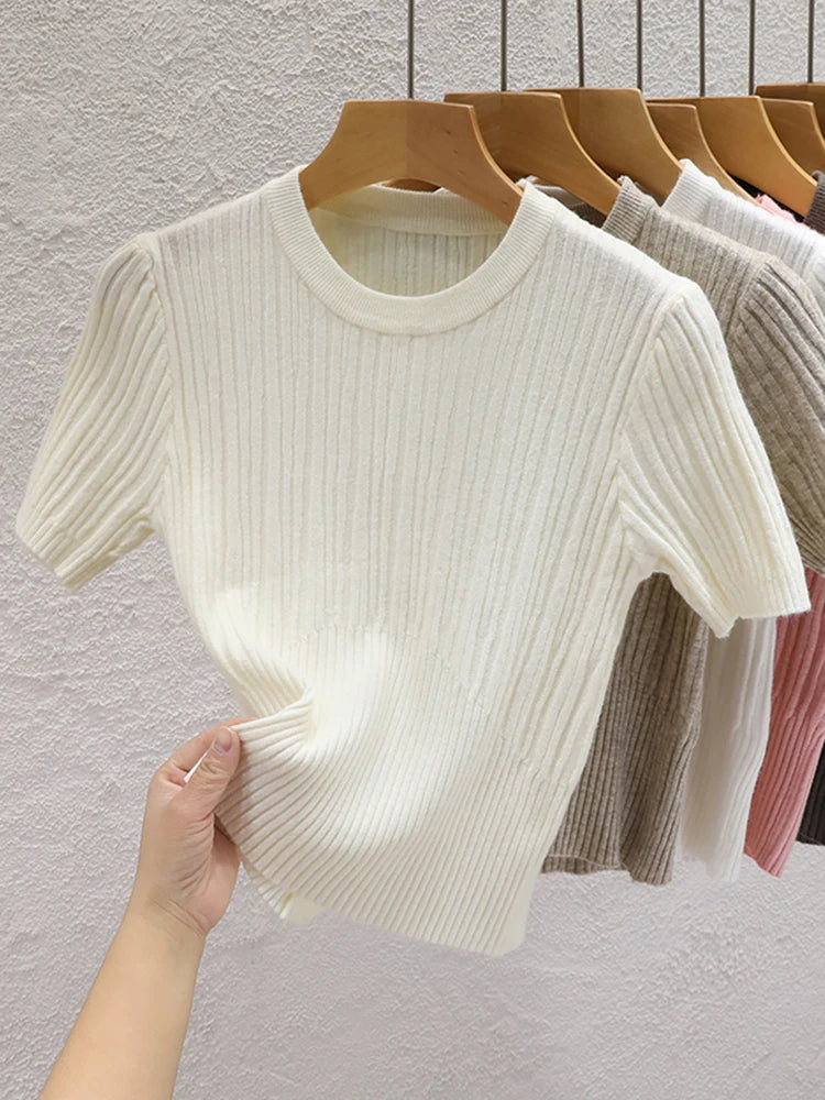 T-shirts d'été 2026 pour femmes – Décontractés, style coréen, tricotés, streetwear, basiques, unis, jeunes et tendance