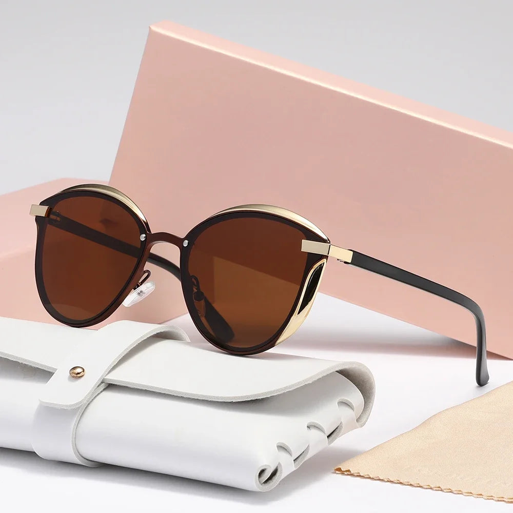 Gafas de sol polarizadas de lujo redondas para mujer, gafas de sol de ojo de gato para mujer