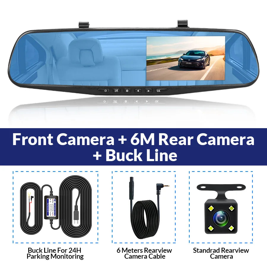 Dashcam Mini Rétroviseur 4,3" — Double Caméra Avant Arrière IPS Noir