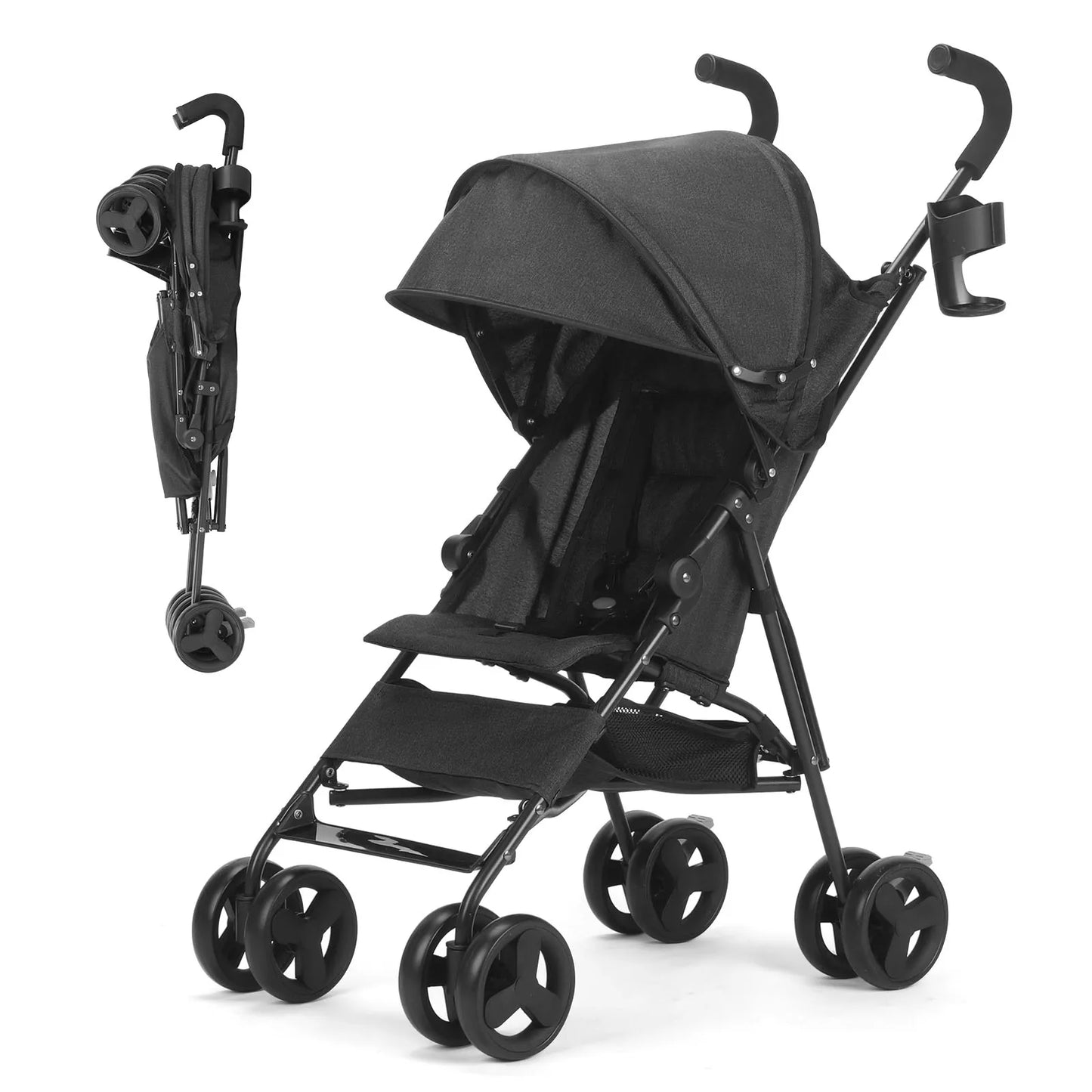 Lightweight, high-view folding baby stroller, can sit or lie down, four-wheel shock-absorbing portable travel stroller