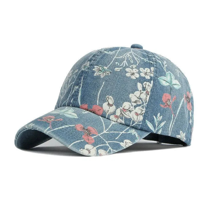 Casquette de baseball en denim à imprimé floral — snapback réglable, extérieur, printemps (v2)