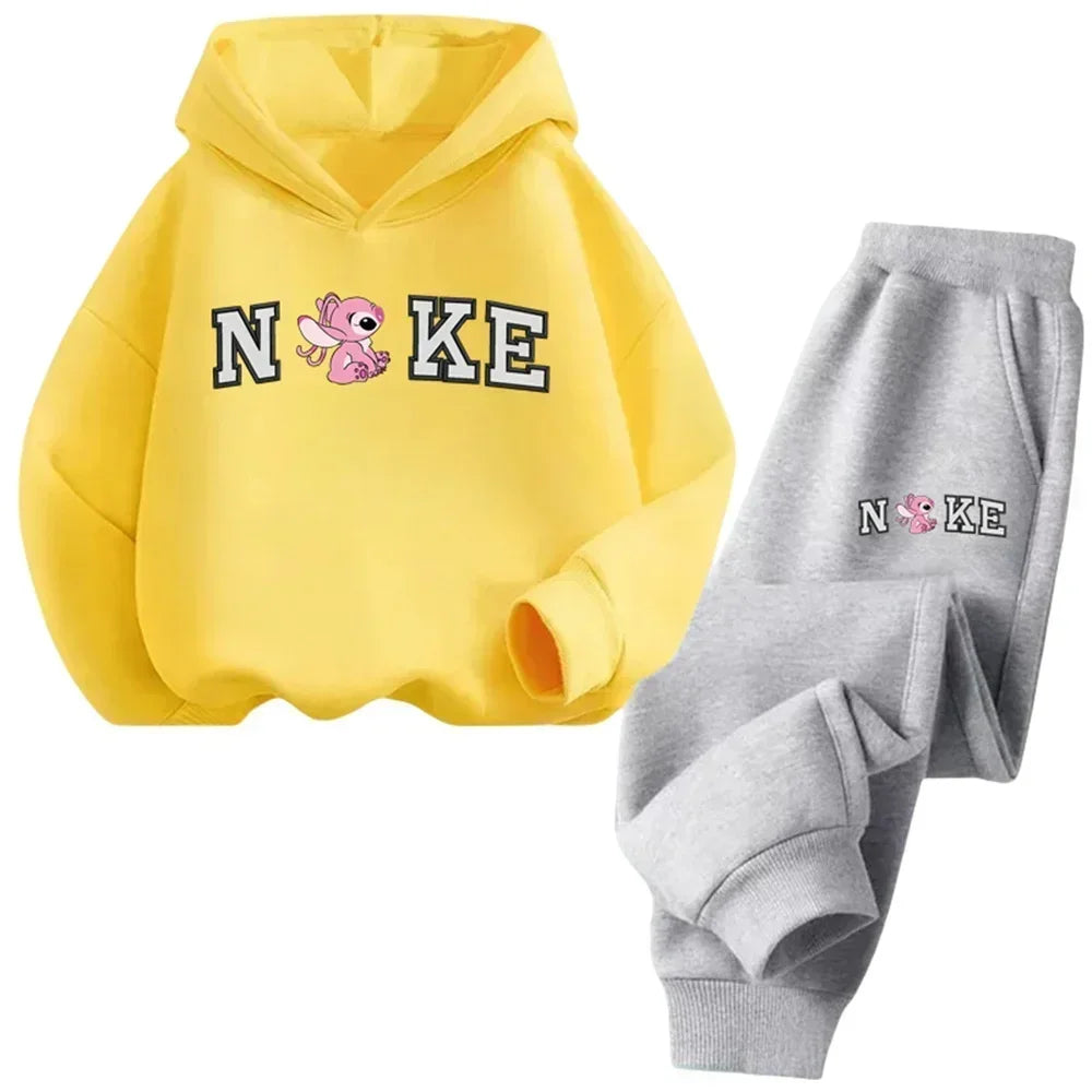 Conjunto de sudadera con capucha para niños, dibujo animado Stitch, para niños y niñas, otoño e invierno, viaje al aire libre,