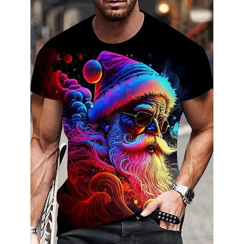 T-shirt Noël unisexe 2026 — père noël imprimé, mignon, drôle, manches courtes, cadeau enfant