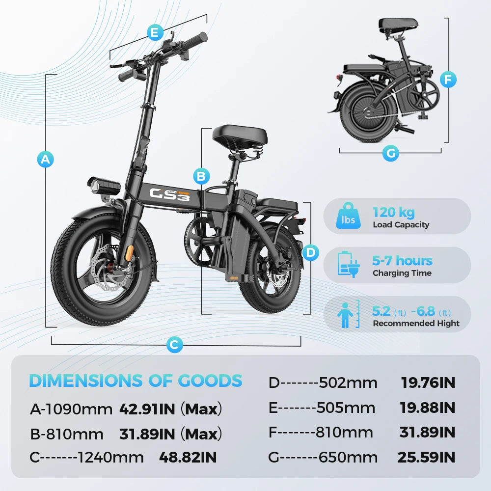 Bicicleta eléctrica UPlee Ebike GS3 500W 48V 8AH con neumáticos de 14 pulgadas, bicicleta eléctrica urbana, bicicleta eléctrica para nieve, bicicleta eléctrica para adultos