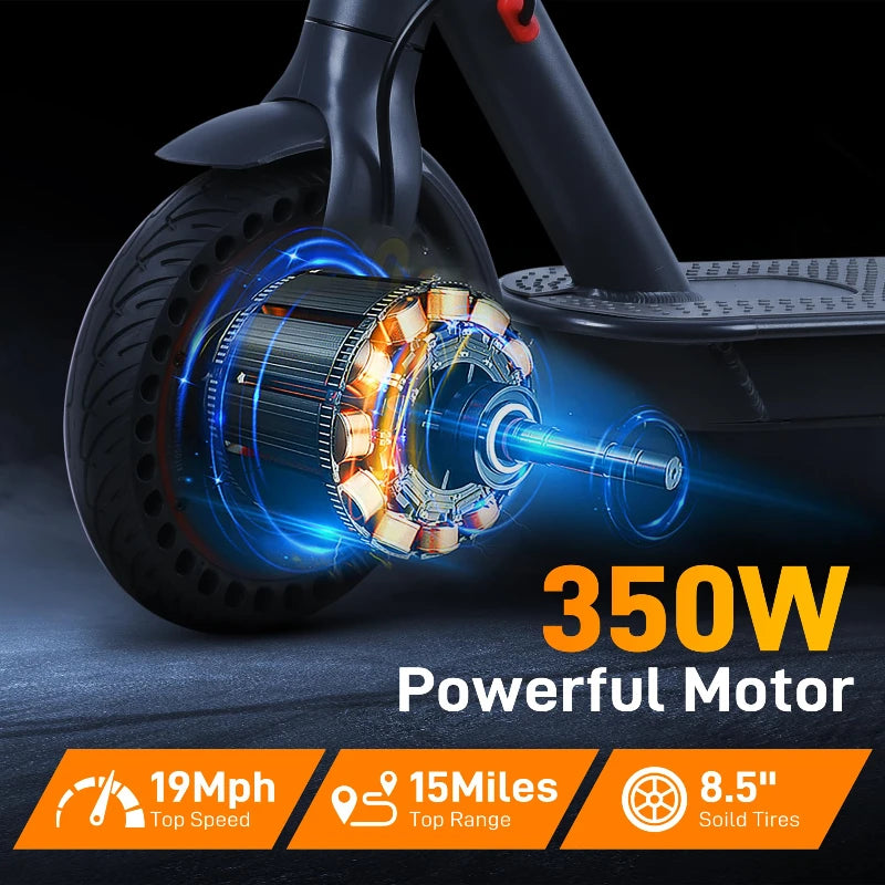 Scooter Électrique Pliable 350W 25 km/h — Freins Disque 36V 10,4Ah App Pneus Solides