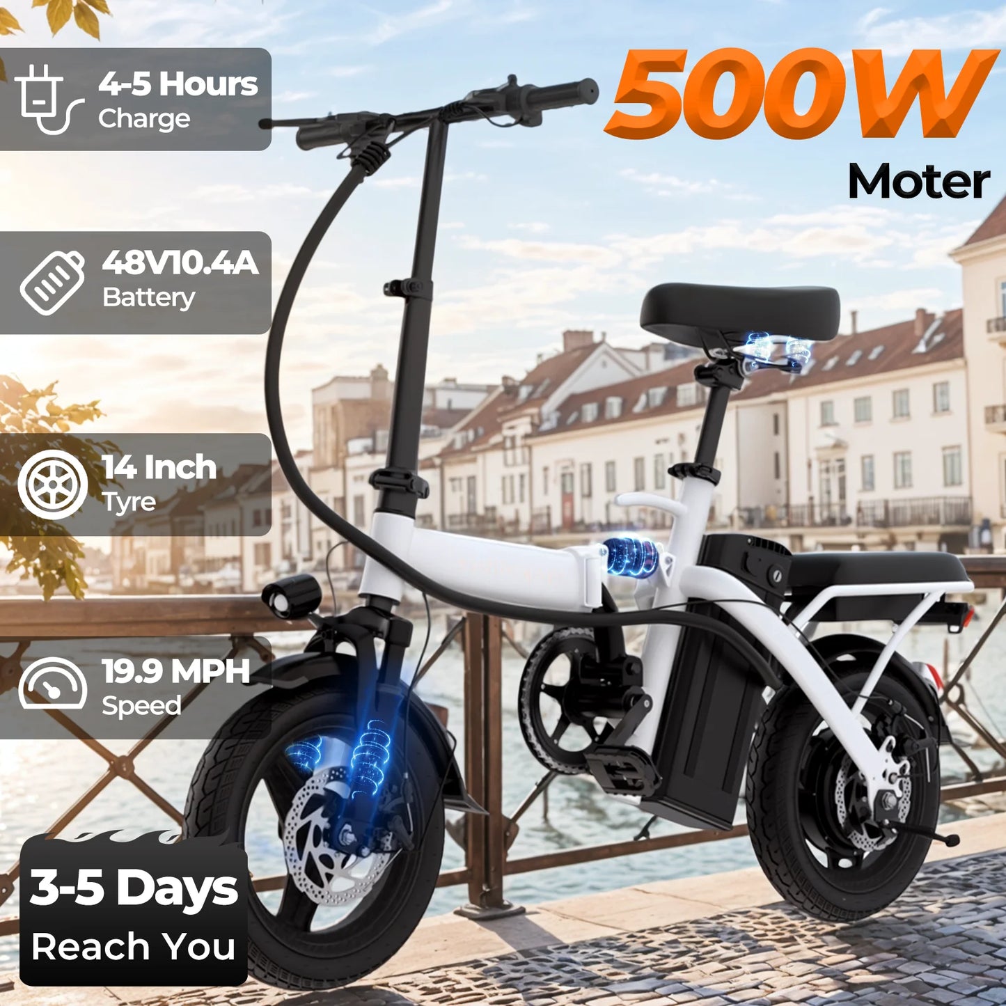 Vélo Électrique 14 Pouces Pliable 500W — Banlieue Adulte Batterie Amovible 20 Miles