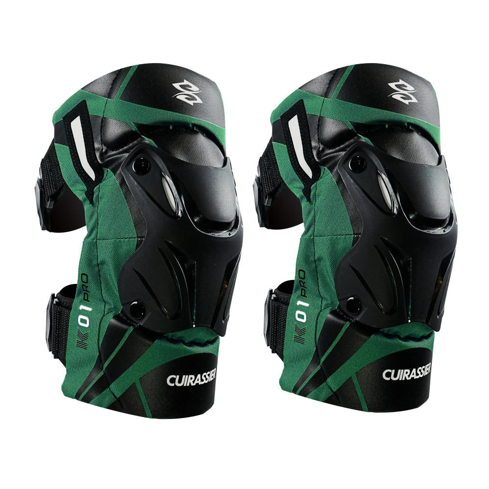Cuirassier-Genouillères de protection pour motocross, genouillères de moto, protection MX, coussinets de course de coulée de nuit Équipement de moto avec coque renforcée et haute visibilité pour une conduite nocturne