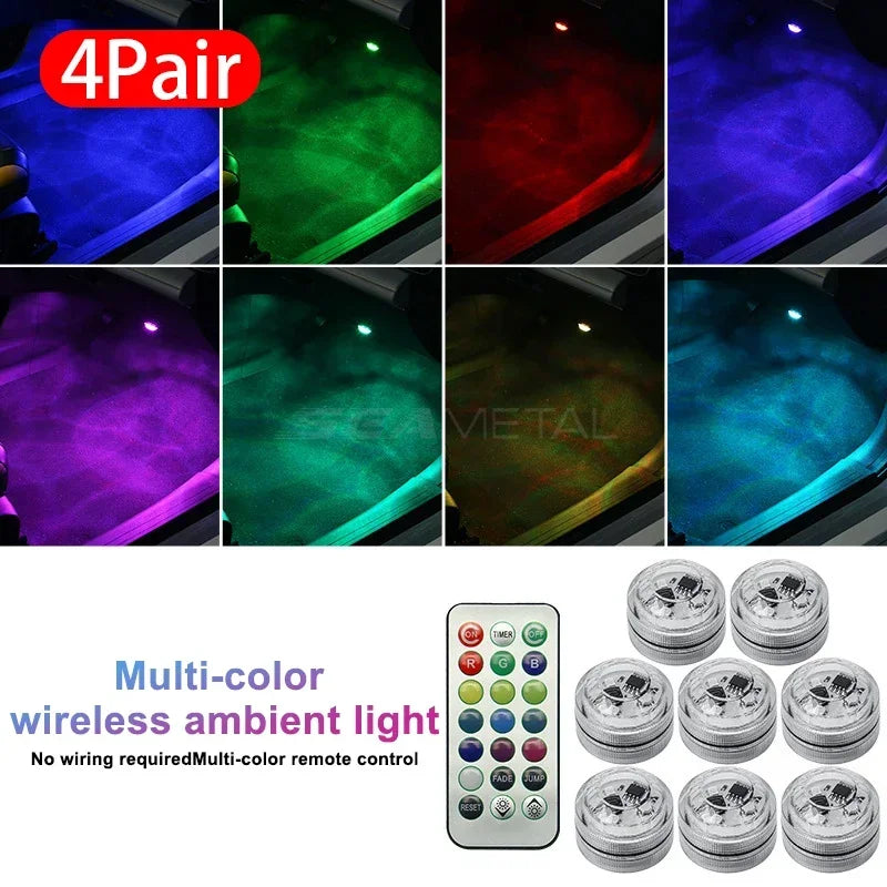 SEAMETAL Luz ambiental LED inalámbrica para interior de coche, lámpara de atmósfera para techo de coche, lámpara de diamante para buceo con control remoto