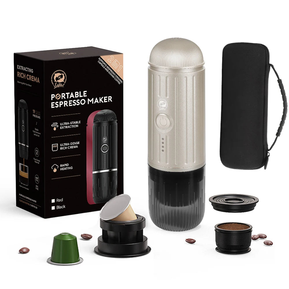 Máquina de café espresso portátil, eléctrica, 19 bares, calentamiento automático, apta para cápsulas Nespresso, café molido