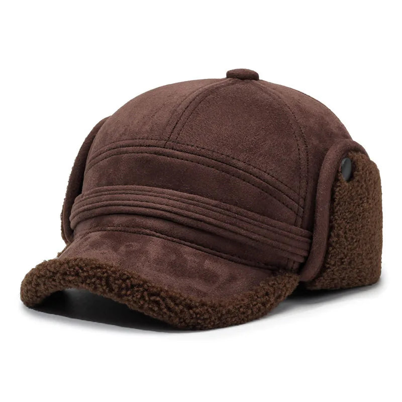 Gorra de béisbol FS marrón invierno para hombre, gorro de aviador cálido cortavientos para exteriores, gorra Vintage de felpa gruesa para mujer, gorra de oreja para hombre