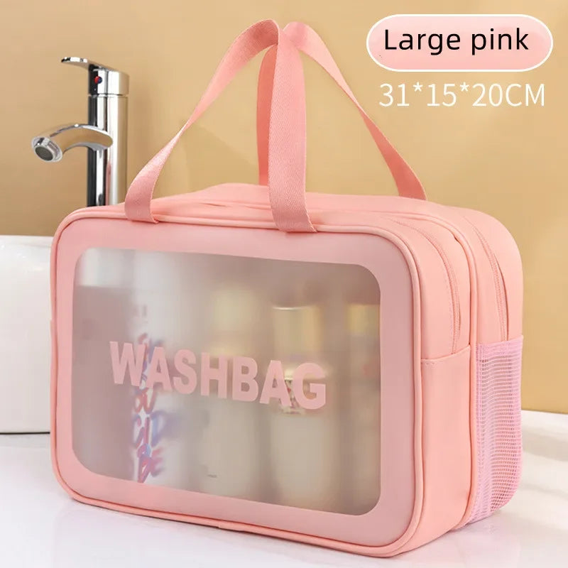 Bolsa de maquillaje de PU de doble capa transparente, separación húmeda y seca, bolsa de lavado portátil, bolsa de almacenamiento de cosméticos, viaje, fitness, elementos esenciales para nadar