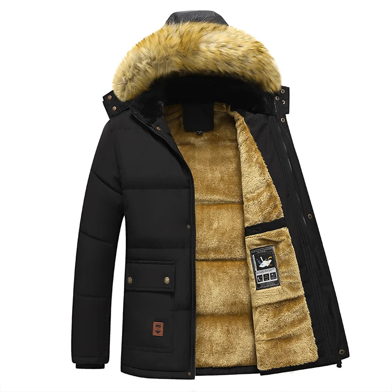 Men Winter New Windbreaker Fleece Warm Thick Jacket Parkas Coat Men Fashion Hooded Fur Collar Classic Casual Parka Men