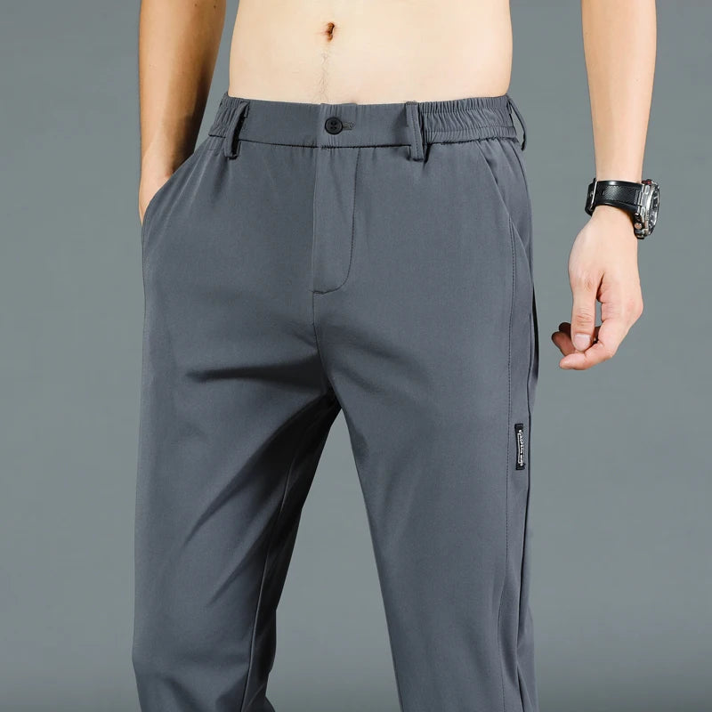 Men's Thin Ice Silk Pants, Stretchy, Casual, Elastic Waist, Smooth, Brand Clothing, 5 Colors, New Summer 2024 Collection