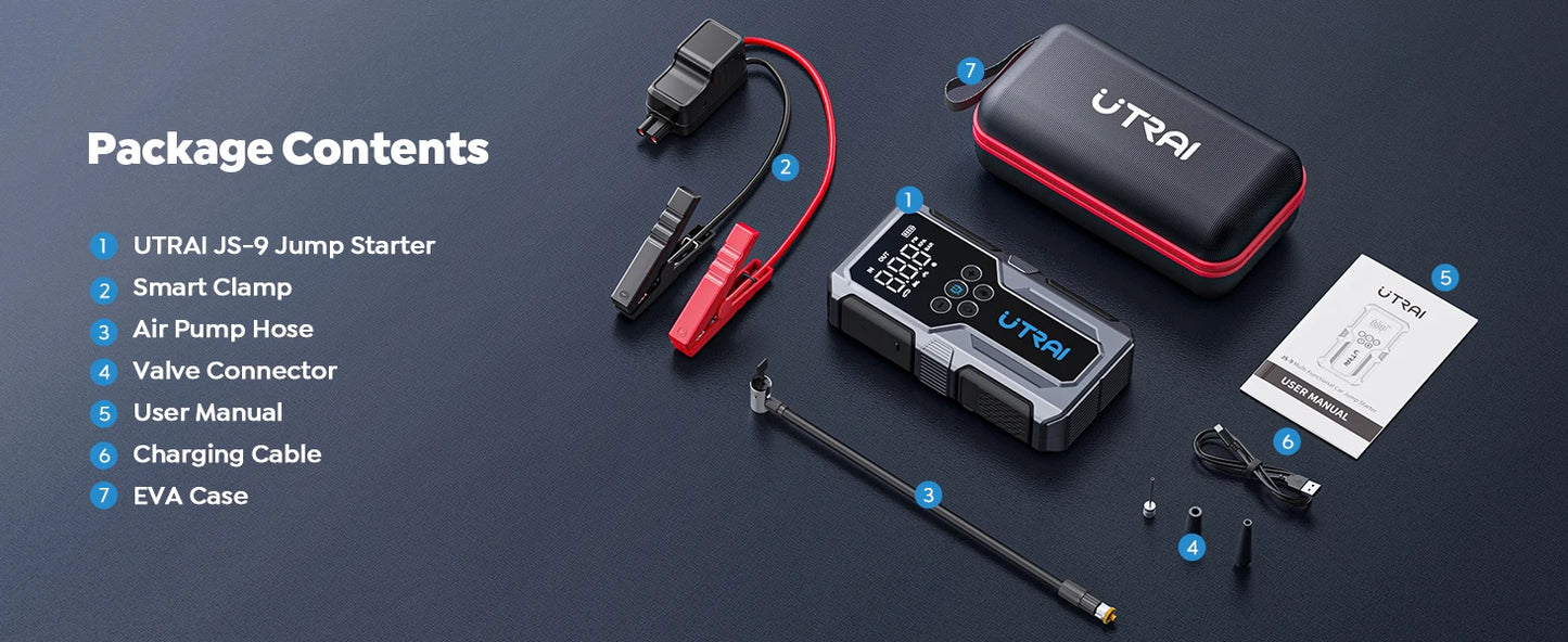 UTRAI 1500A démarreur de saut de voiture batterie externe Portable 150PSI pompe à Air batterie de voiture Boosters d'urgence dispositif de démarrage démarreur de voiture 2024