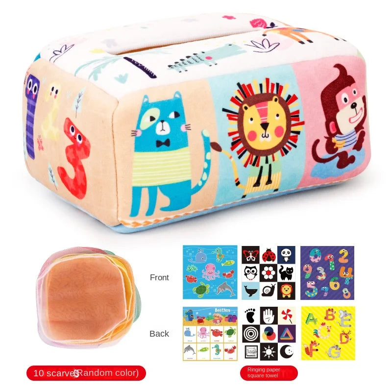 Juguete Montessori para bebé, caja mágica de pañuelos, actividad de aprendizaje, juguete sensorial para niños, ejercicio de dedos, juego de mesa ocupado