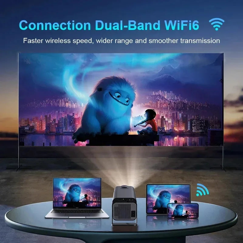 Projecteur Android 11 4K 2025 — 1080P Natif 390 ANSI Mini WiFi6 BT5.0 Cinéma