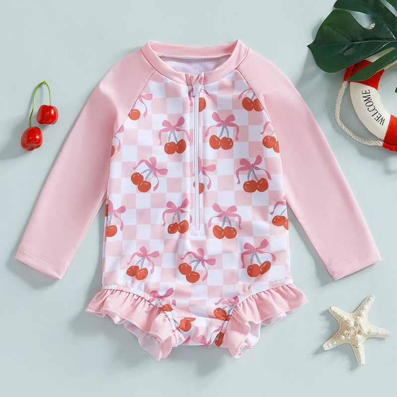 Maillot de bain une pièce imprimé cerise pour bébé fille, maillot de bain pour bébé, tissu doux et confortable, costume de piscine pour bébé, Design cerise mignon