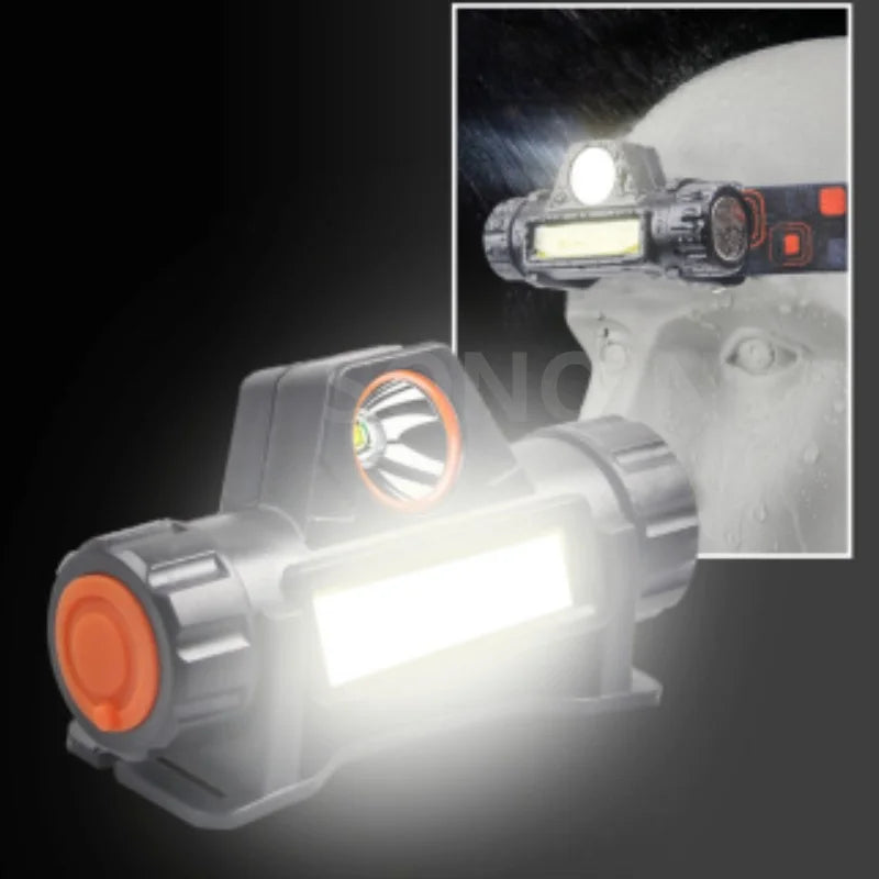 Linterna frontal LED de 2 modos recargable por USB, faro potente, impermeable IP66, lámpara frontal 18650 para camping, pesca, linterna