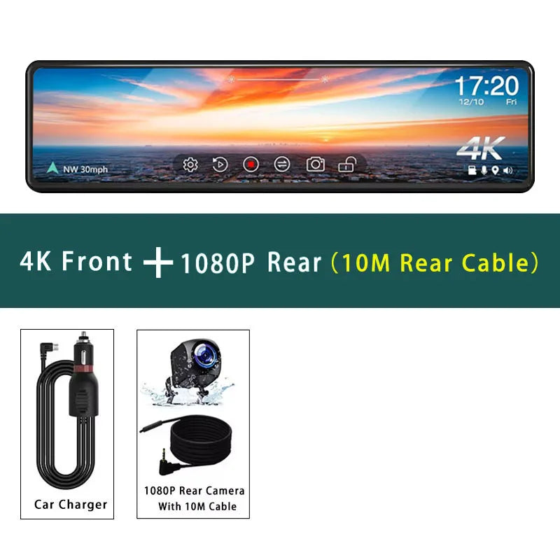 11.26 "UHD 4K 2160P coche Dvr GPS WIFI espejo Dash Cam doble lente Dashcam IPS pantalla cámara reproductor grabador flujo espejo retrovisor