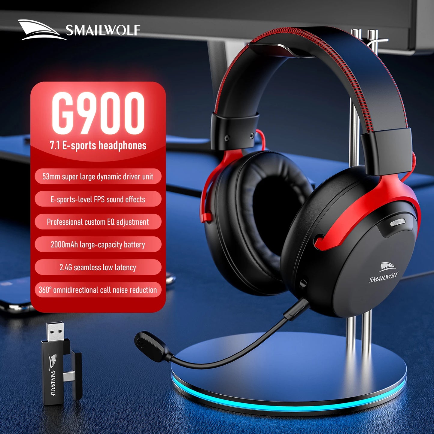 SMAILWOLF L80 Auriculares inalámbricos Bluetooth con cable de tres modos para juegos, ordenador portátil, casa, auriculares ligeros con micrófono