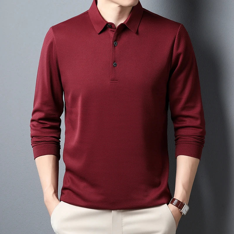 Polo de negocios informal de manga larga para hombre, camiseta cómoda de verano