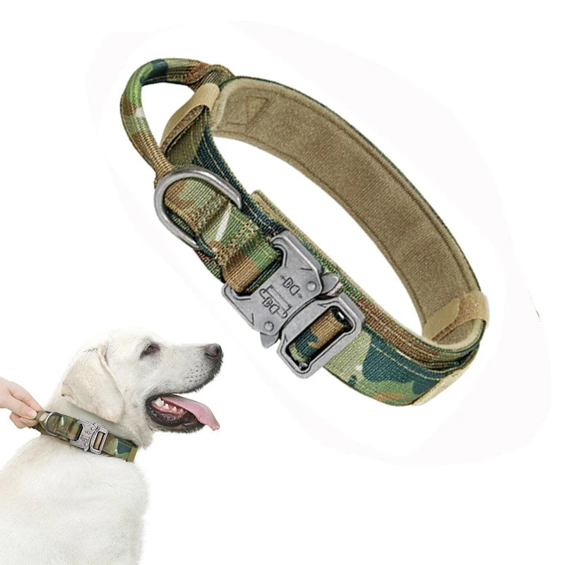Collier Tactique Nylon pour Chien — Poignée Réglable, Robuste, Taille Moyenne & Grande