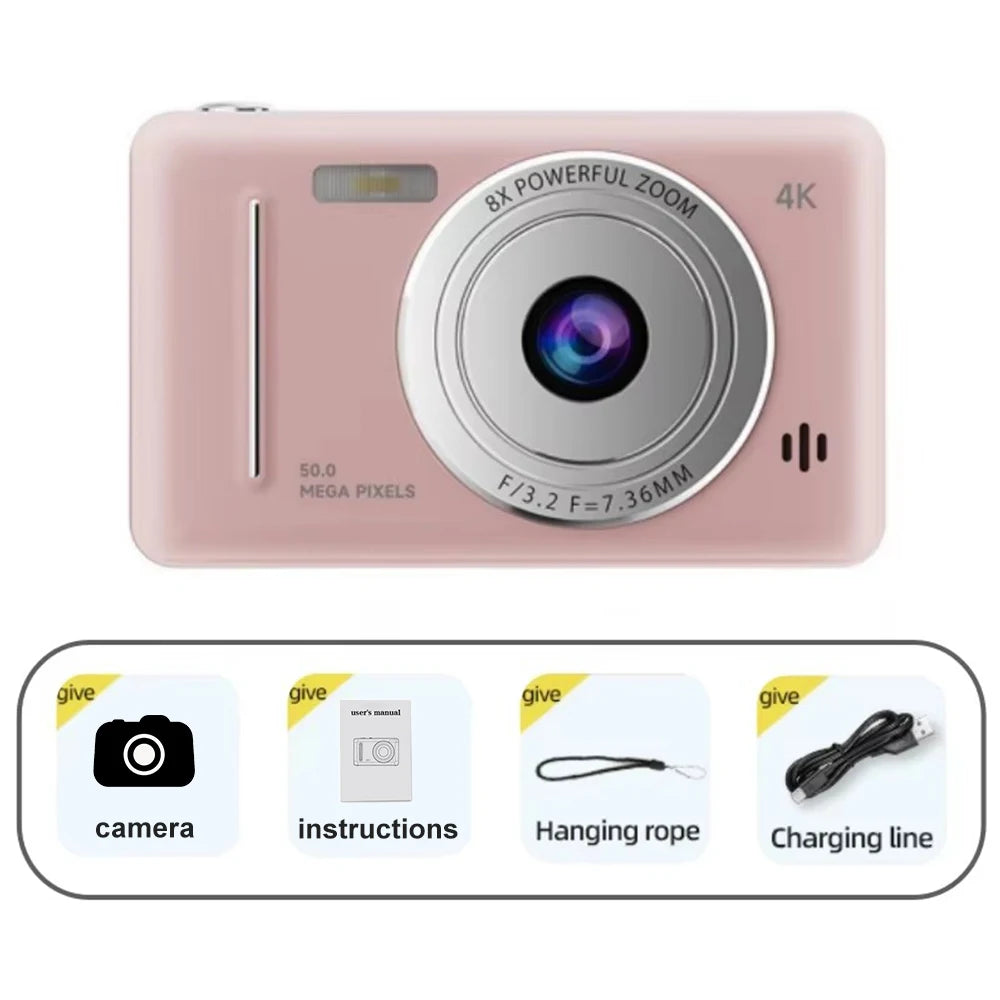 Cámara digital 4k retro CCD, cámara portátil, 50 millones de píxeles, enfoque automático, cámara de nivel de entrada, cámara dual, flash LED, cámara para estudiantes