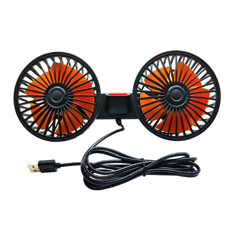 Ventilateur de voiture 360 ° Ventilateur de refroidissement arrière de siège de voiture à 3 vitesses, Charge USB, double tête, refroidisseur de cou à Rotation réglable pour accessoires de voiture et de maison