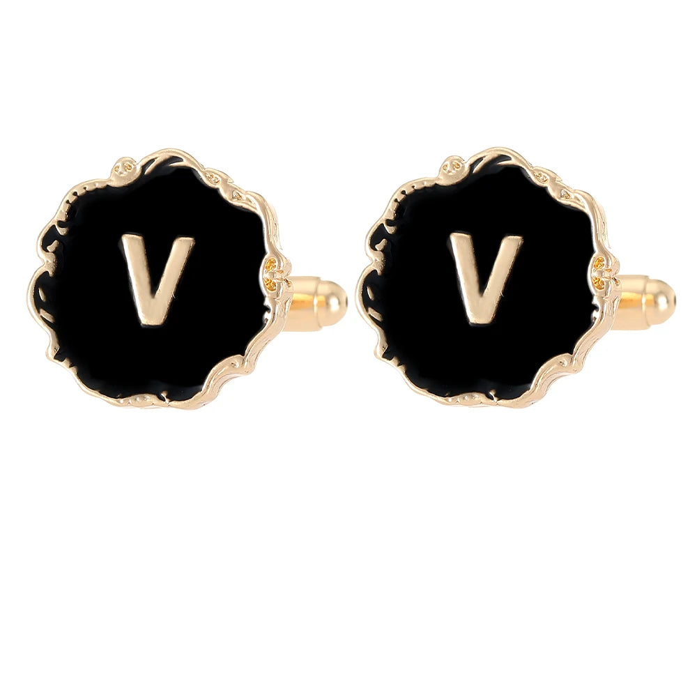 Boutons de manchette classiques pour hommes, 26 lettres initiales de l'alphabet, A B C D E F G H I J K L M N O P Q R S T U, bouton à manches V W X Y Z