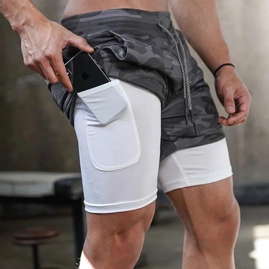 Short de course camouflage pour hommes, Short de sport 2 en 1, séchage rapide, entraînement, Fitness, Jogging, pantalons courts d'été pour hommes