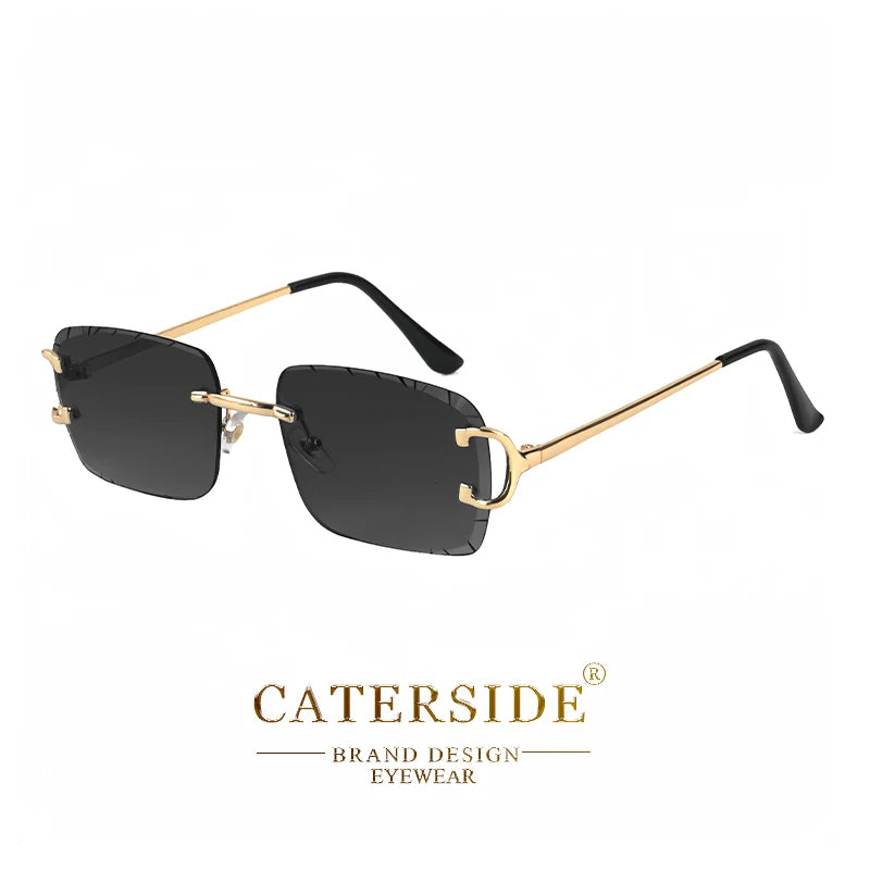Lunettes de soleil carrées sans monture dégradé — métal, punk, UV400, homme et femme