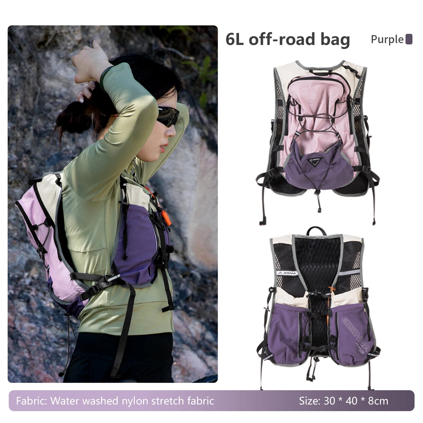 BISINNA 6L sac à dos de course respirant sac tout-terrain ultraléger sac d'hydratation de cyclisme réfléchissant pour cyclisme escalade randonnée