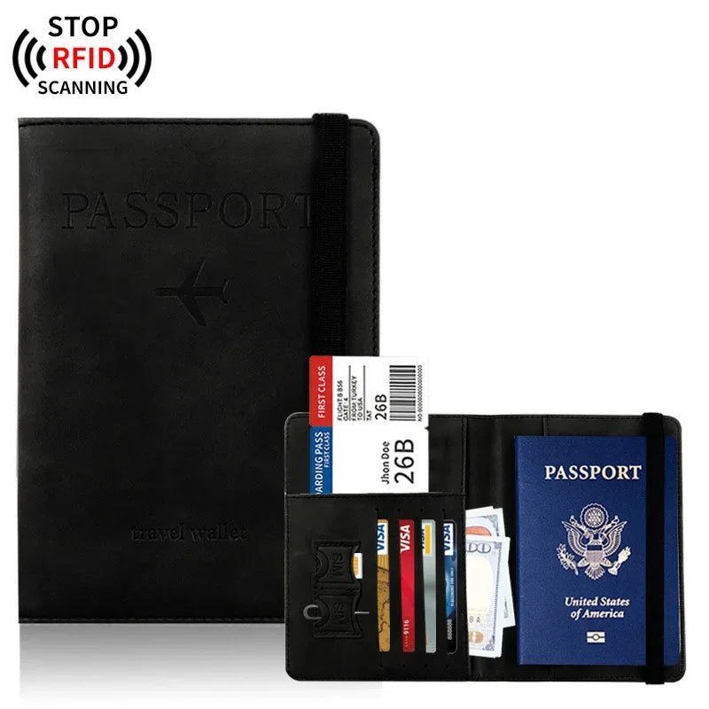 RFID Bloqueo de la Cartera Pasaporte Cubierta Billetera Estuche de Viaje de Cuero para Hombres Mujeres Multi-función Tarjetero de Identificación Accesorios