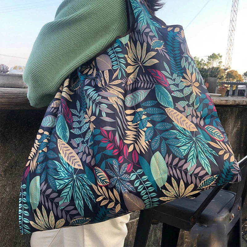Bolsa de la compra de supermercado portátil plegable de gran capacidad, bolsa de almacenamiento de hombro impermeable
