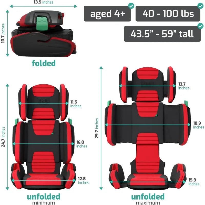 Hifold Asiento Elevador de Respaldo Alto Ajustable con Correa para Niños – Rojo Racing