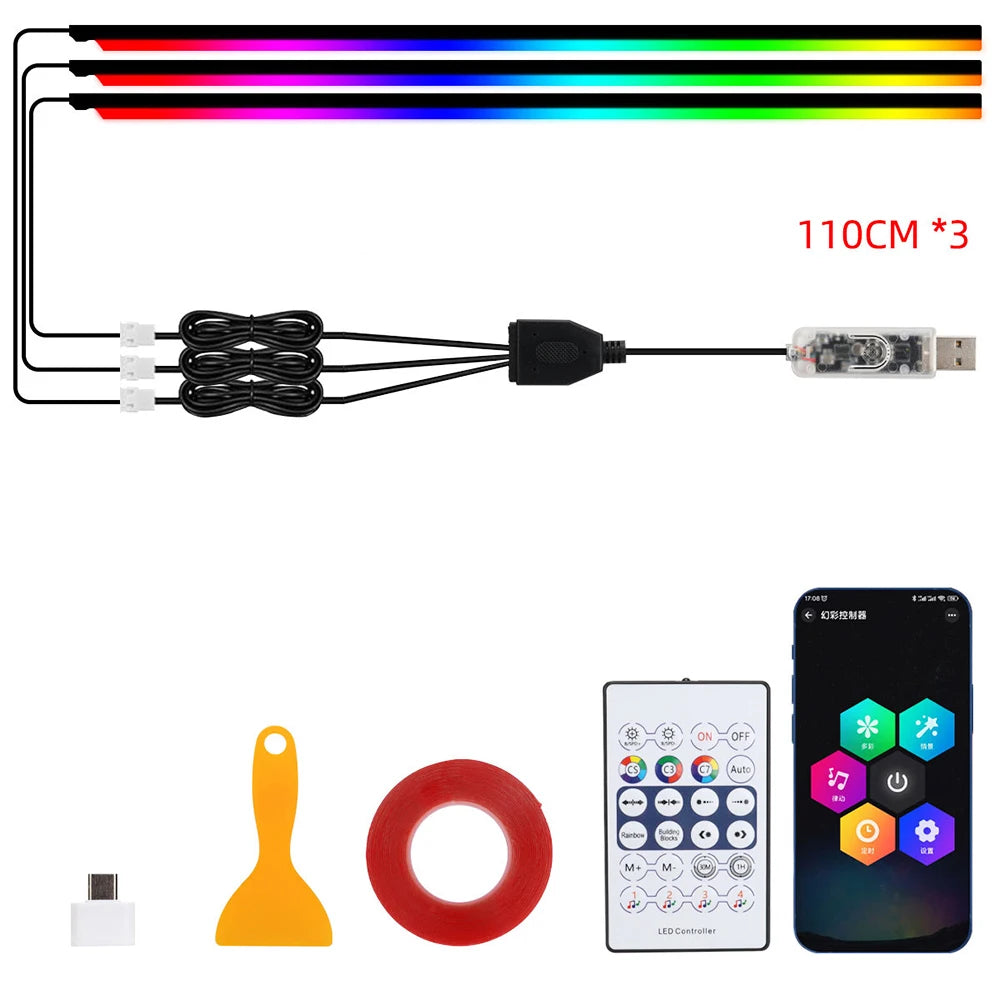Lumières d'ambiance Led 18 en 1 pour voiture, symphonie, application Bluetooth, banderole de couleur RGB 214, bande acrylique ar