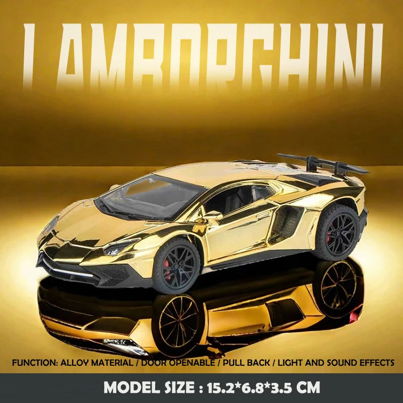 Modelo a escala de Lamborghini SVJ LP750 para niño, superdeportivo de juguete con sonido y luces, vehículo de fundición a presión, escala 1:32